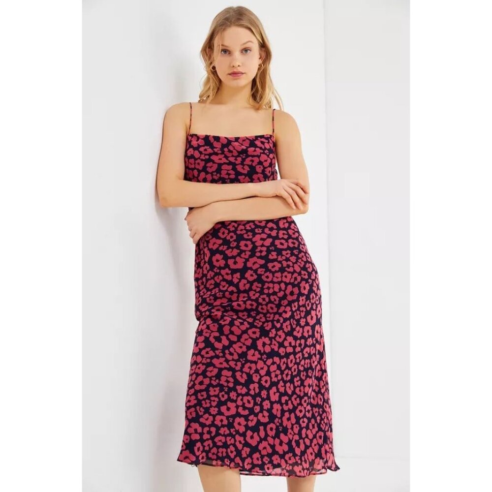 C/MEO Collective NWT So Settled Navy Floral Midi Slip Dress size Large